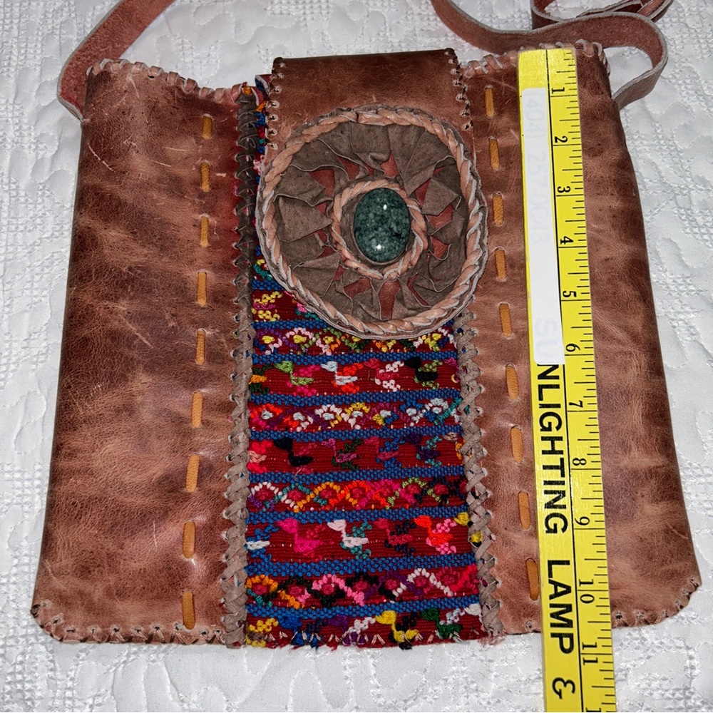 Beautiful Artisan Mayan Huipil Leather Crossbody - Picture 4 of 8